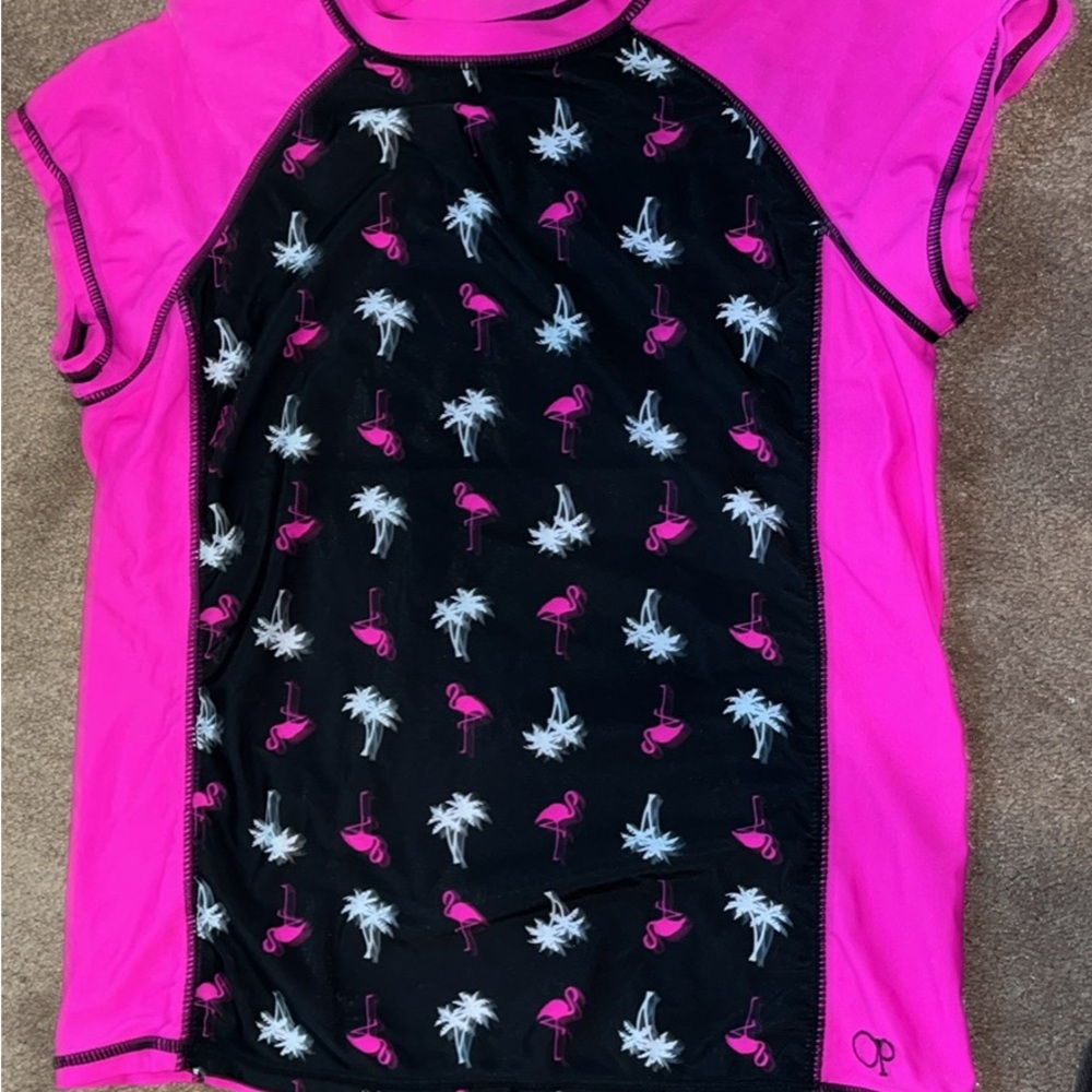 OP Kids Pink Flamingo Swim Shirt Sz 14/16